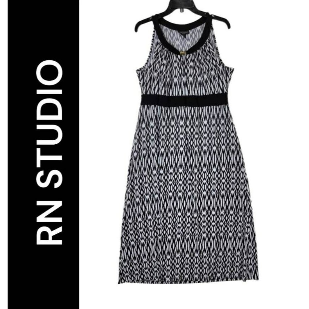 Metaphor Dress Size XL Black White Women Maxi Formal Sleeveless Sheath Halter
